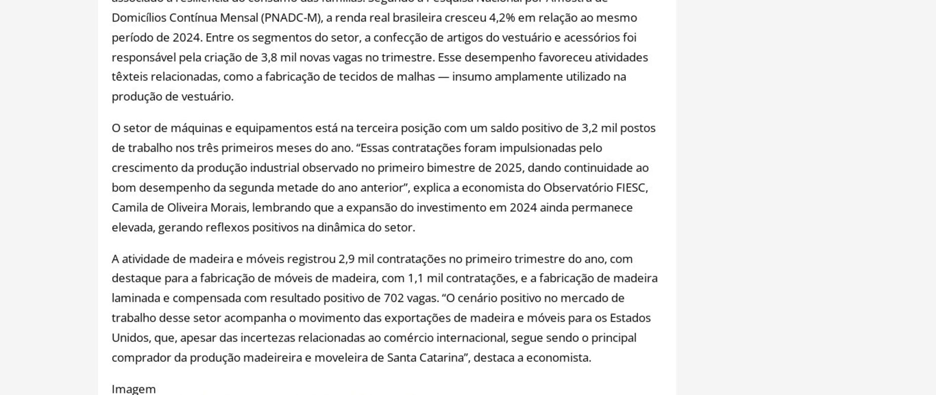 No 1° tri, indústria de SC foi a 2° que mais gerou empregos no país 