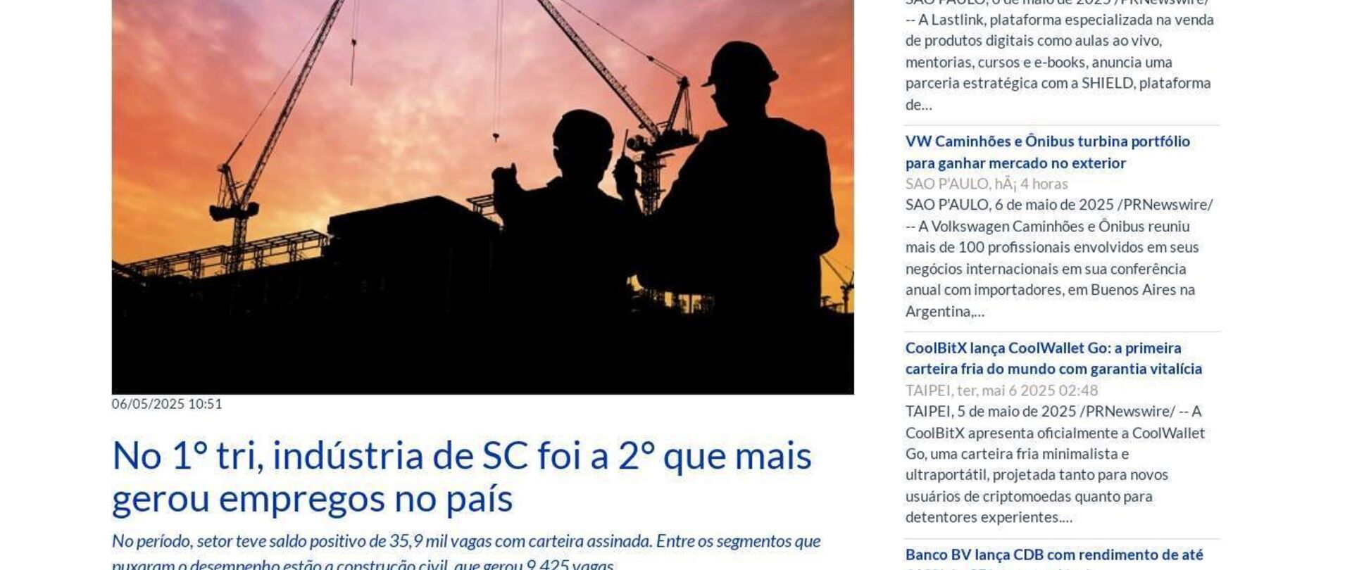 Indústria de SC foi a 2° que mais gerou empregos no país 