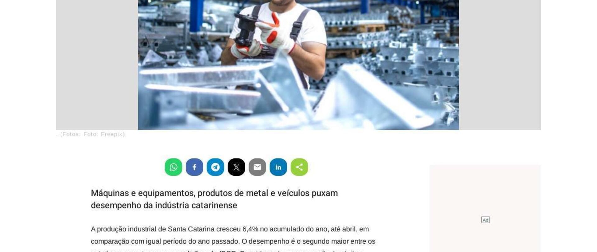 Produção industrial de SC cresce 6,4% no ano, até abril 