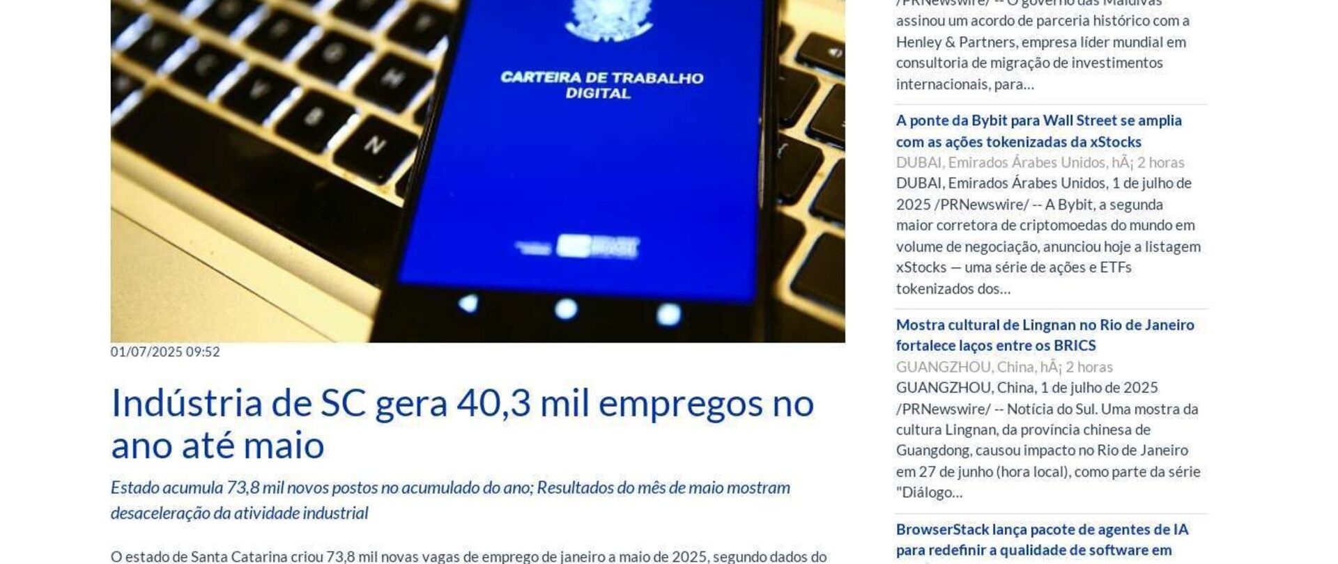 Indústria e serviços puxam geração de empregos catarinenses em maio