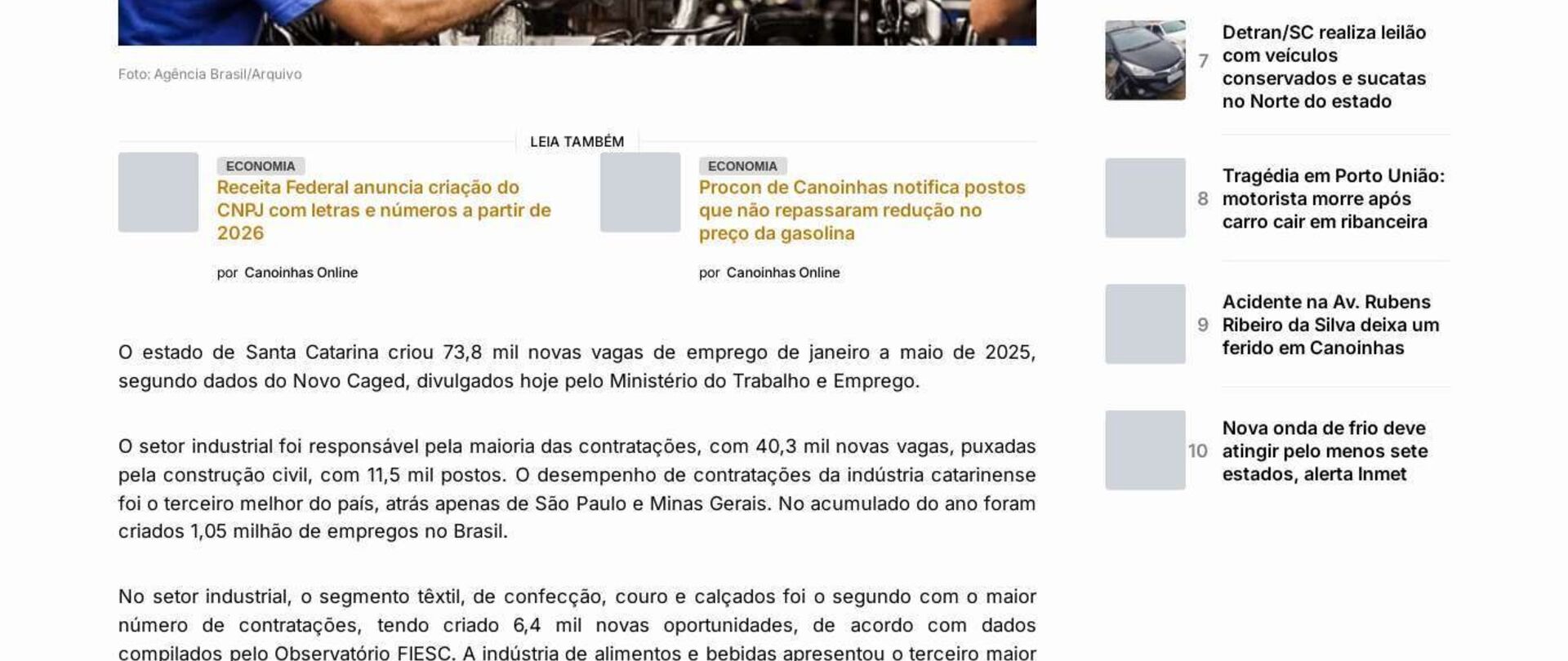 Indústria e serviços puxam geração de empregos catarinenses em maio
