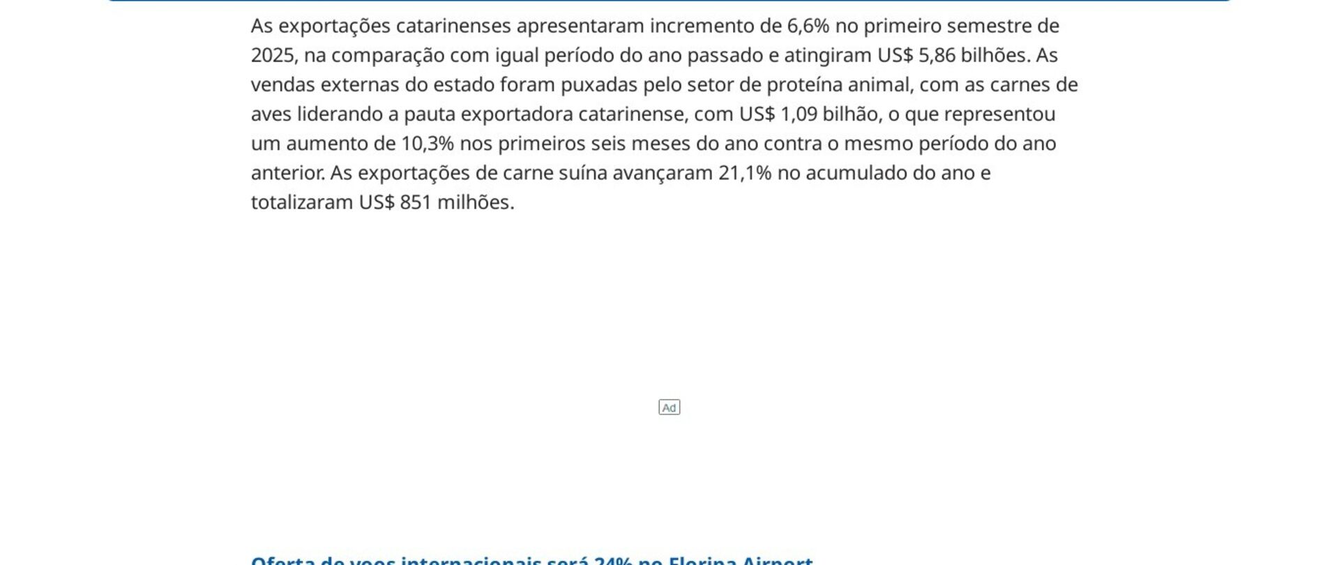 Exportações catarinenses crescem 6,6% no primeiro semestre 