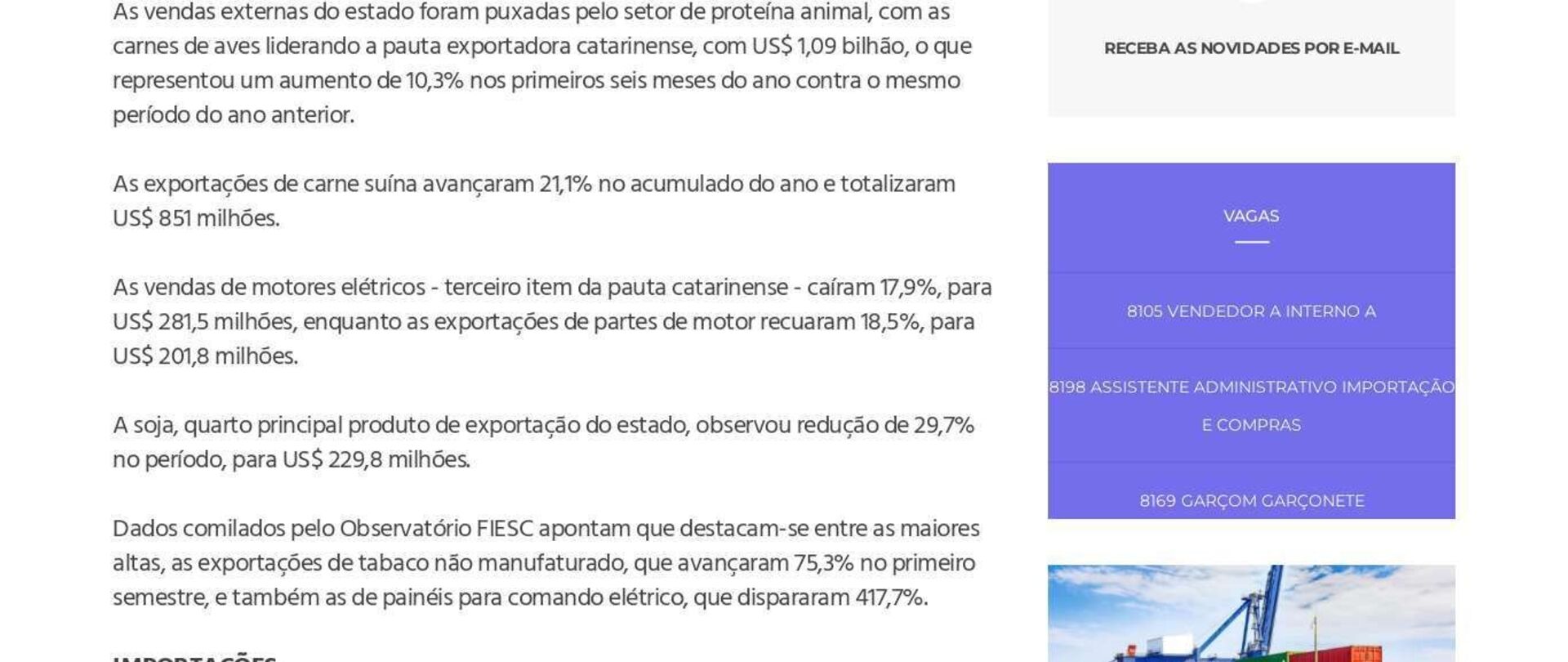 1º semestre: vendas externas do estado foram puxadas pelo setor de proteína animal