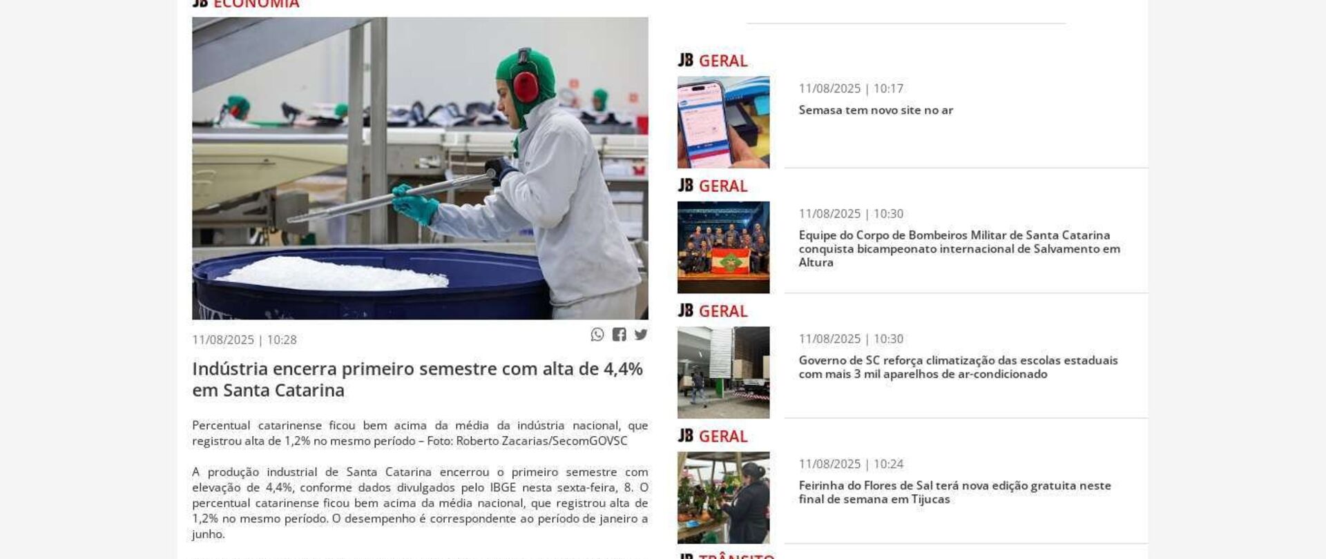 Indústria encerra primeiro semestre com alta de 4,4% em Santa Catarina