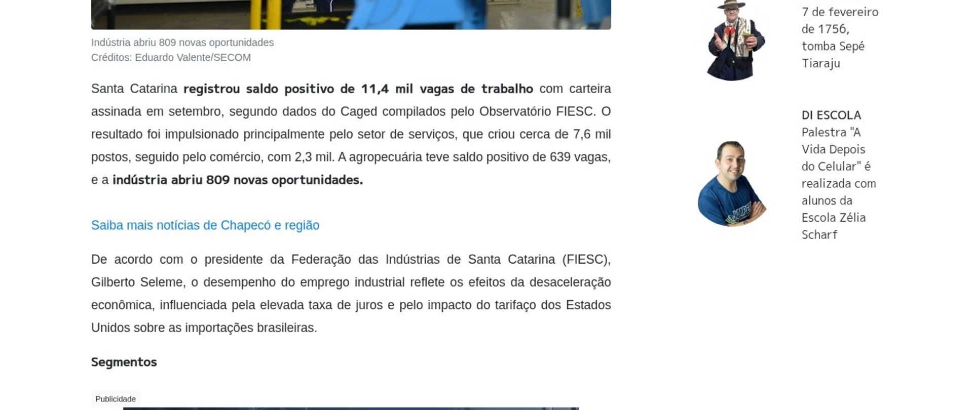 Santa Catarina abre 11,4 mil vagas de emprego em setembro
