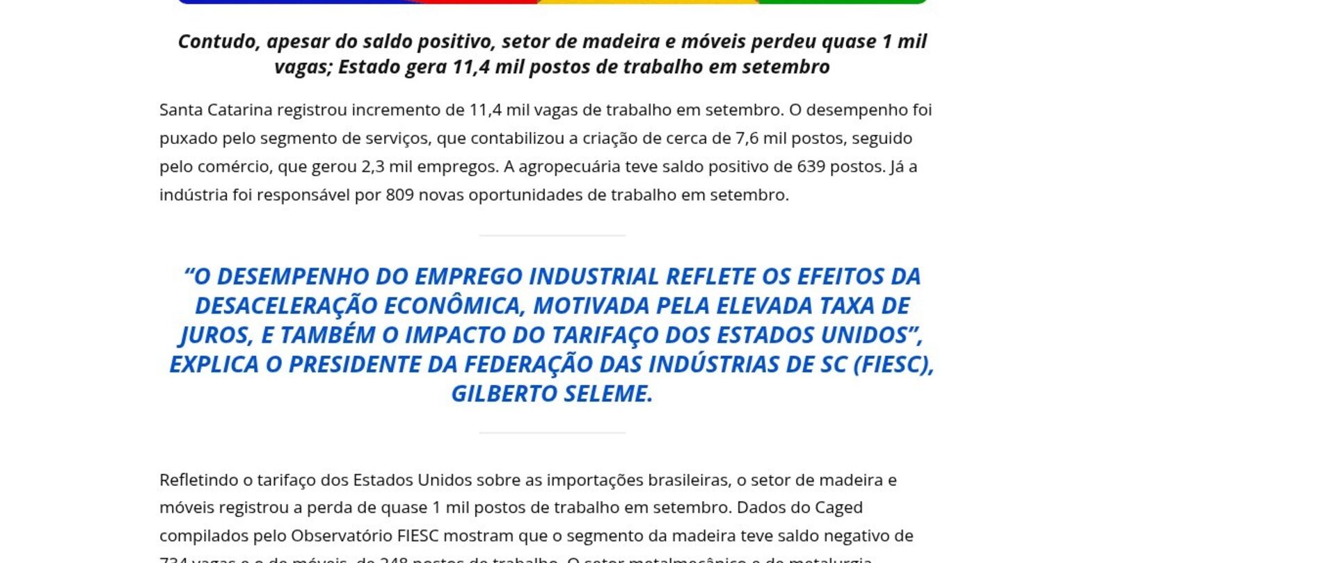 Indústria de SC tem saldo positivo de 809 novos empregos em setembro