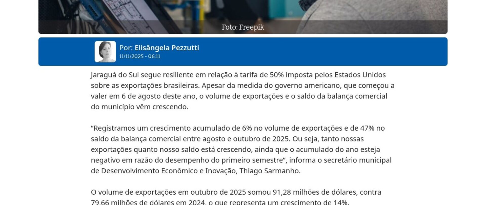Apesar do tarifaço, Jaraguá do Sul registra crescimento nas exportações e no saldo da balança comercial