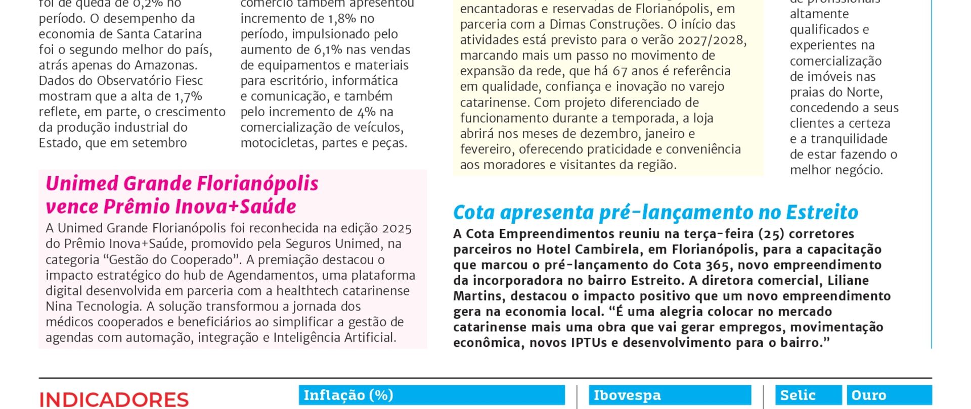 Atividade econômica de Santa Catarina sobe 1,7%
