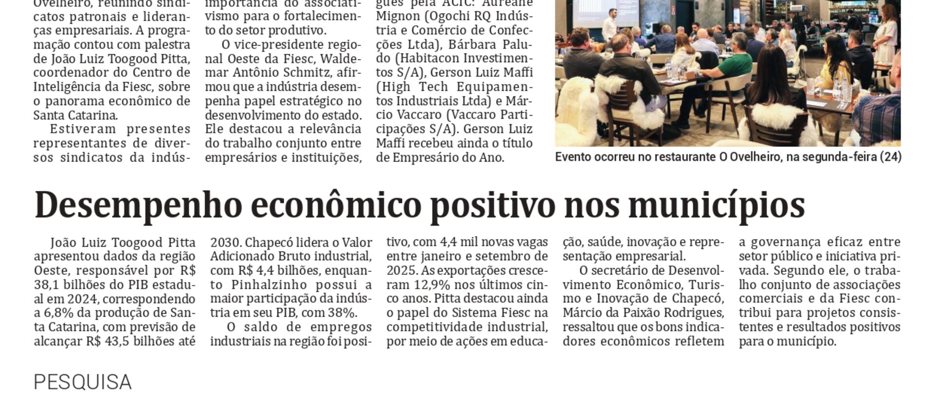 Região Oeste catarinense projeta crescimento econômico até 2030